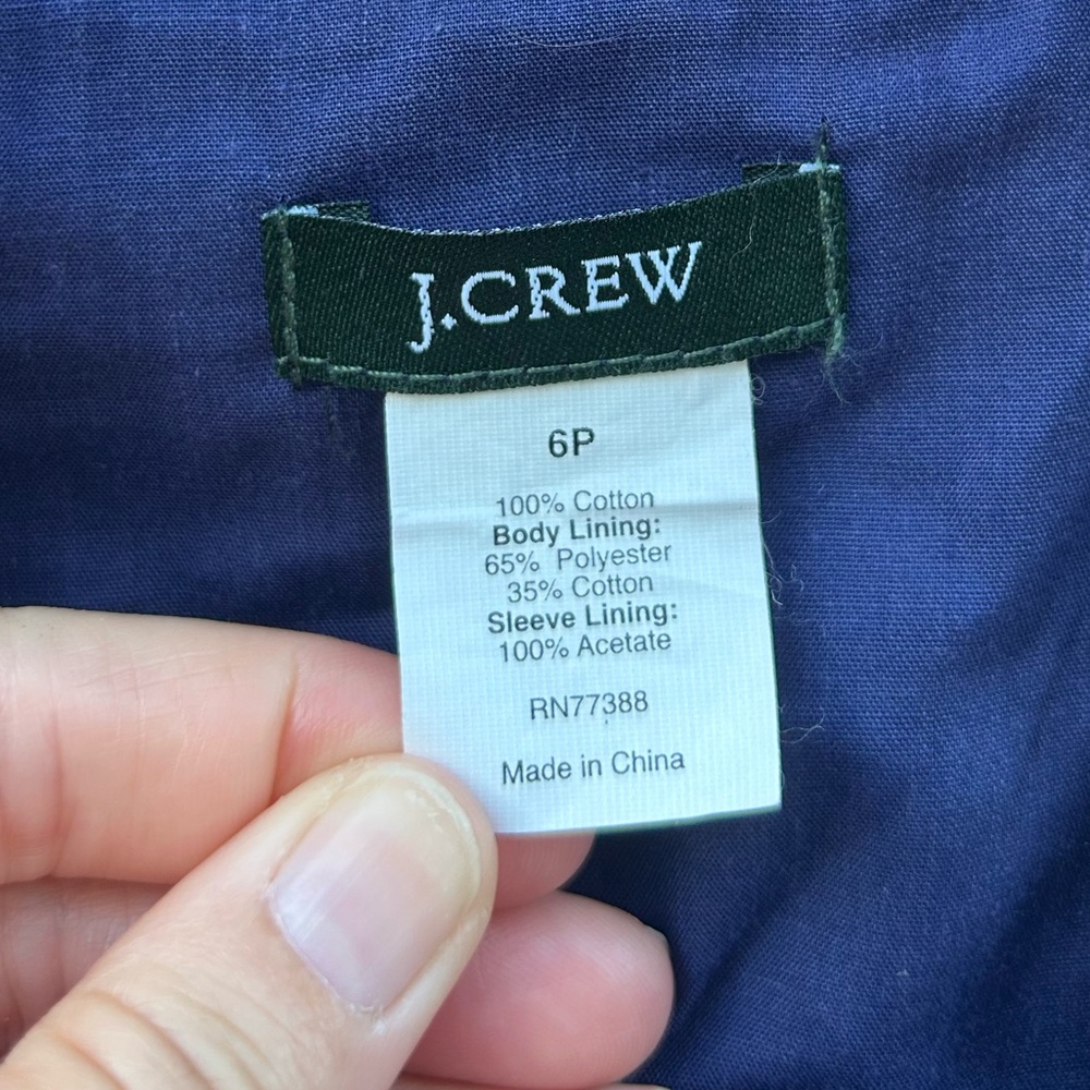 Vtg J. Crew Navy Patchwork Cropped Jacket Ruffle … - image 2